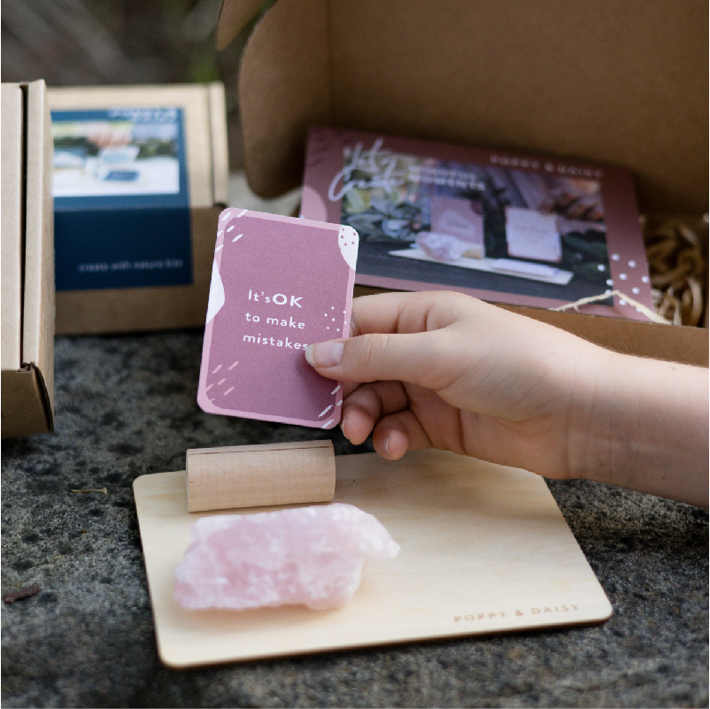 Mindful Moments pink affirmations and crystal kit for children Poppy and Daisy Designs